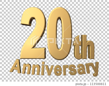3DCG文字「20th Anniversary/20周年」ゴールド,金 3DCG文字「20th Anniversary/20周年」ゴールド,金 113500811