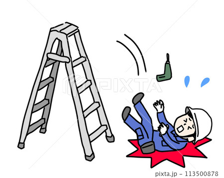 脚立から転落した作業員のイラスト 113500878