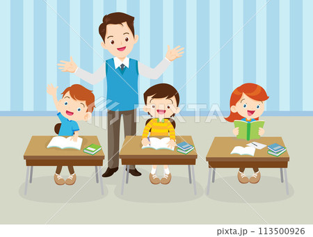 students and teacher in classroom students and teacher in classroom 113500926