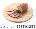 ロースハムの盛り付けイメージ・美味しいロースハムのカットイメージ 113501253