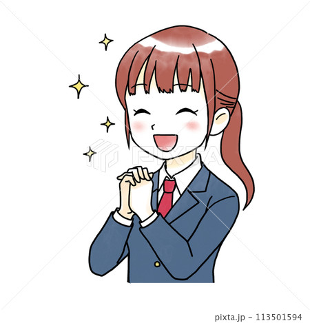 きらきら喜ぶ女子学生の水彩風イラスト きらきら喜ぶ女子学生の水彩風イラスト 113501594