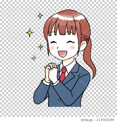 きらきら喜ぶ女子学生の水彩風イラスト きらきら喜ぶ女子学生の水彩風イラスト 113501594