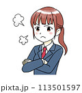 腕を組みおこる女子学生の水彩風イラスト 腕を組みおこる女子学生の水彩風イラスト 113501597