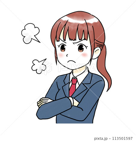 腕を組みおこる女子学生の水彩風イラスト 腕を組みおこる女子学生の水彩風イラスト 113501597