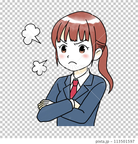 腕を組みおこる女子学生の水彩風イラスト 腕を組みおこる女子学生の水彩風イラスト 113501597