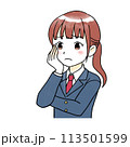 困った表情の女子学生の水彩風イラスト 困った表情の女子学生の水彩風イラスト 113501599
