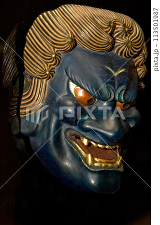 能面木彫り不動明王蒼