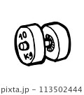 Dumbbell, a digital art of 10 kg of metal weight bodybuilding hand drawn icon illustration isolated on white background. 113502444