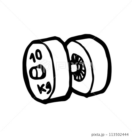 Dumbbell, a digital art of 10 kg of metal weight bodybuilding hand drawn icon illustration isolated on white background. Dumbbell, a digital art of 10 kg of metal weight bodybuilding hand drawn icon illustration isolated on white background. 113502444