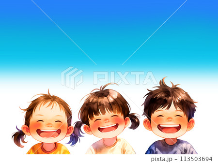 とびきりの笑顔の3人の子どもたちのイラスト素材 [113503694] - PIXTA
