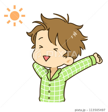 のびをする寝起きの男性 のびをする寝起きの男性 113505497