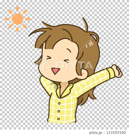 A woman stretching after waking up 113505500