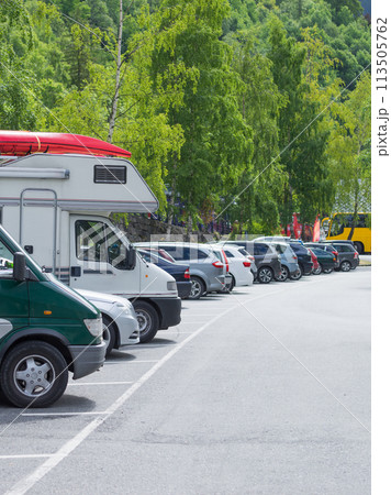 camper home and cars on rest stop area 113505762