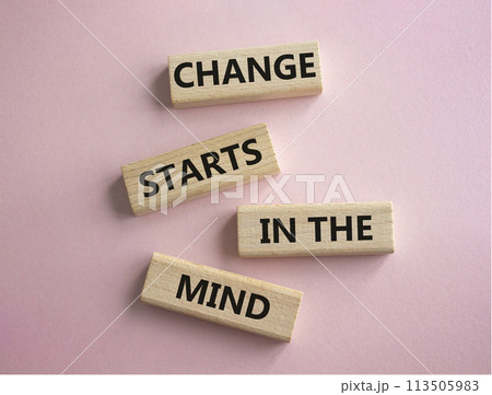 Change starts in the mind symbol. Concept words Change starts in the mind on wooden blocks. Beautiful pink background. Business and Change starts in the mind concept. Copy space Change starts in the mind symbol. Concept words Change starts in the mind on wooden blocks. Beautiful pink background. Business and Change starts in the mind concept. Copy space 113505983