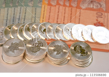 実物資産の銀貨と紙幣の共演 実物資産の銀貨と紙幣の共演 113506690