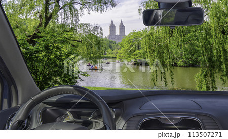Car windshield view of Central Park, Manhattan, New York, USA Car windshield view of Central Park, Manhattan, New York, USA 113507271