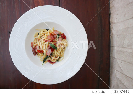 bacon spaghetti ,spaghetti or spicy spaghetti or pasta 113507447