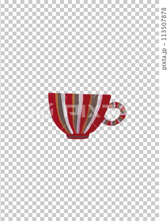 Sketch of a cup for holiday decorations and other restaurant designs. A bright mug with green and red stripes and gold. Gouache abstraction. Vintage isolated element. Restaurant menu. Coffee label Sketch of a cup for holiday decorations and other restaurant designs. A bright mug with green and red stripes and gold. Gouache abstraction. Vintage isolated element. Restaurant menu. Coffee label 113507878