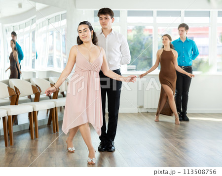 Couple young woman and man dancing waltz 113508756