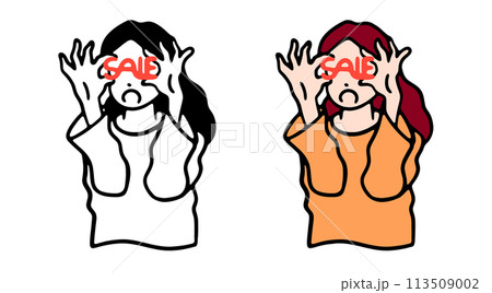 セールにびっくりする女性のイラスト素材 113509002