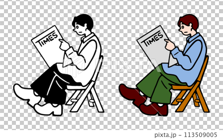 Illustration material of a man reading a newspaper 113509005