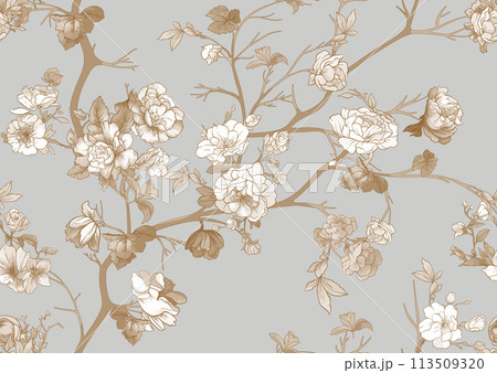 Blossom tree In chinoiserie, botanical style  113509320
