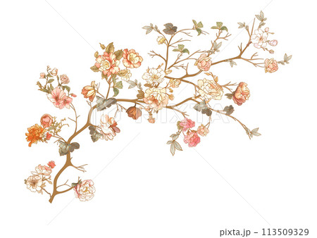 Blossom tree In chinoiserie, botanical style  113509329