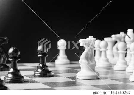 Chess pieces set on a chessboard 113510267