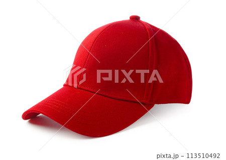 Red Baseball Cap on White Background 113510492