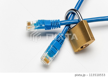 ネットワークケーブルと南京錠 ネットワークケーブルと南京錠 113510553