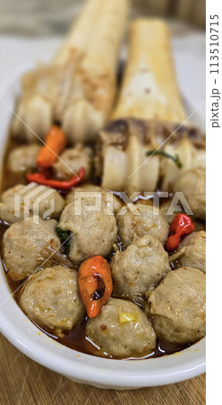 Delicious Indonesian meatballs with huge bones contains bone marrow in spicy beef broth and chilies Delicious Indonesian meatballs with huge bones contains bone marrow in spicy beef broth and chilies 113510715