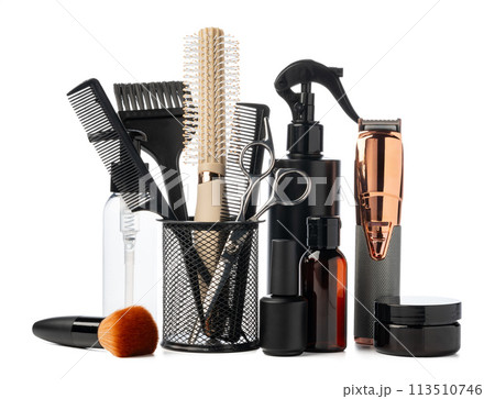 Professional hairdresser tools isolated on white background Professional hairdresser tools isolated on white background 113510746