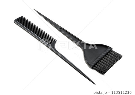 Black plastic hair comb isolated on white background 113511230