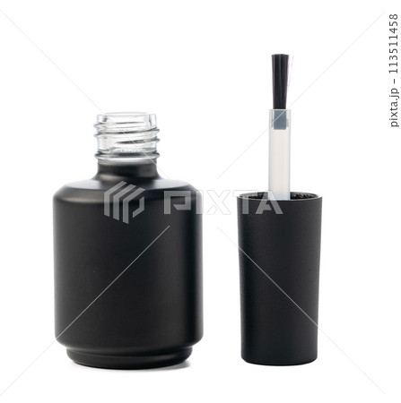 Black bottle of nail polish isolated on white background 113511458