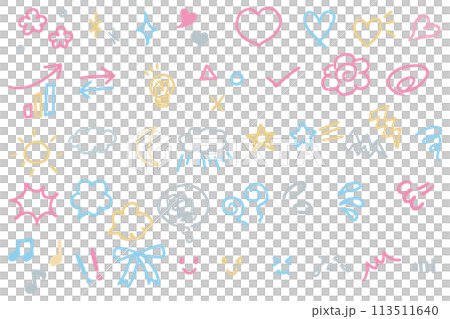 シンプルでかわいい手描きの感情表現の装飾イラストセット 113511640