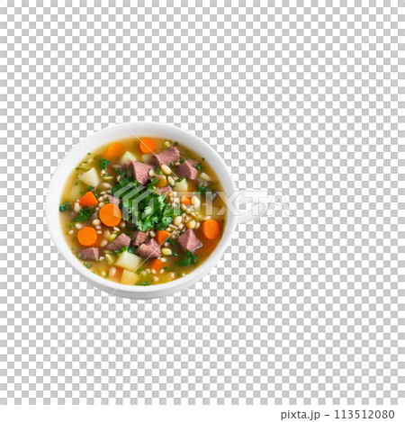 Beef and vegetable soup with barley and parsley a hearty broth with tender beef mixed Beef and vegetable soup with barley and parsley a hearty broth with tender beef mixed 113512080