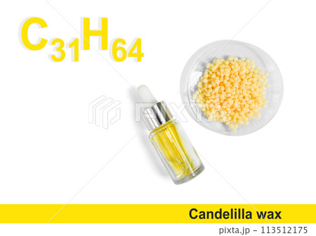 Candelilla wax with molecular formula C31H64. Chemical ingredient for Cosmetics and Toiletries product. Candelilla wax with molecular formula C31H64. Chemical ingredient for Cosmetics and Toiletries product. 113512175