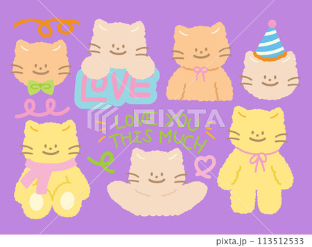 Cat drawing characters for cute animal sticker, brand logo, pet icon, vet, cartoon, comic, fabric print, ads, banner, background, Valentine's Day, social media post, wallpaper, background, party 113512533