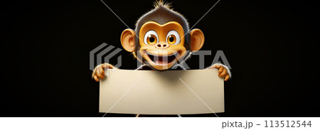 Portrait of a Monkey with a Blank Banner with Copy Space - Generative Ai 113512544