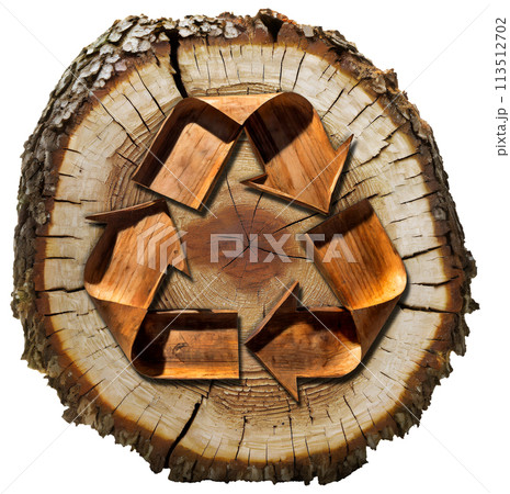Recycling Symbol Made Of Wood - Cross Section of a Tree Trunk - Generative Ai Recycling Symbol Made Of Wood - Cross Section of a Tree Trunk - Generative Ai 113512702