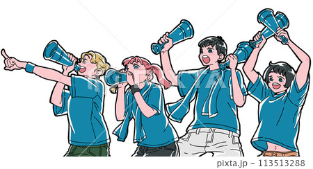 メガホンを持って応援する人々 113513288