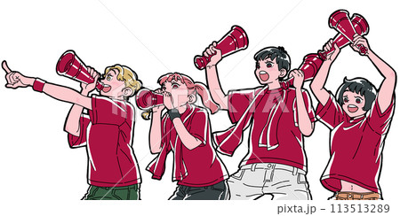 メガホンを持って応援する人々 メガホンを持って応援する人々 113513289