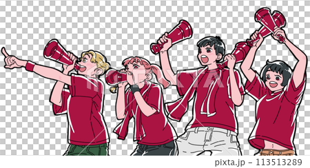 人們用擴音器歡呼 人們用擴音器歡呼 113513289