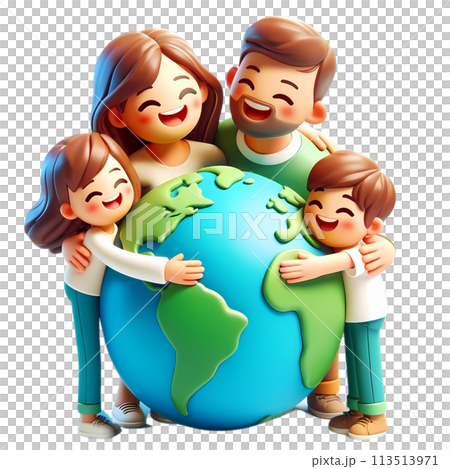 Earth day concept with people hugging the earth in 3D cartoon for environment and climate change awareness  113513971