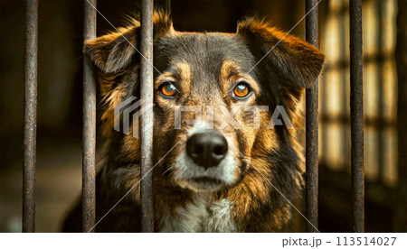 Sad Stray Dog in the Cage in a Stray Dog - Generative Ai 113514027