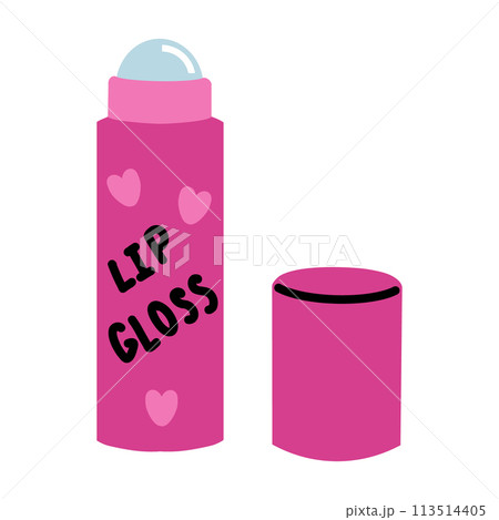 Pink feminine lip gloss. Illustration in style of 2000s. 113514405