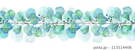 eucalyptus branch with hearth drawn in watercolor, seamless pattern, for cards, text, wallpaper eucalyptus branch with hearth drawn in watercolor, seamless pattern, for cards, text, wallpaper 113514406