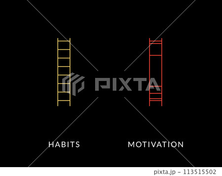 Simple Motivation graphic on dark background. Habits Ladder and Motivation Ladder Simple Motivation graphic on dark background. Habits Ladder and Motivation Ladder 113515502