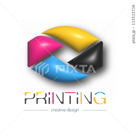 Abstract 3d digital or photo printing logo. Vector template of a brand, logo, sticker or sticker. The idea of creative design and thematic design 113515716