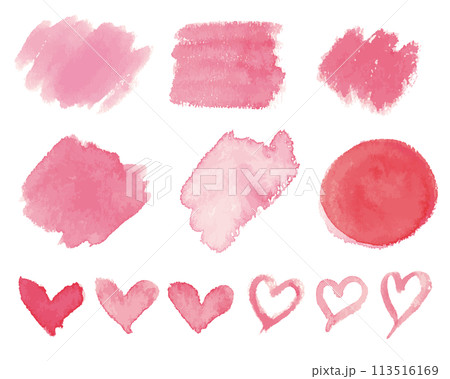 ピンクの水彩筆タッチのベクターセット ピンクの水彩筆タッチのベクターセット 113516169